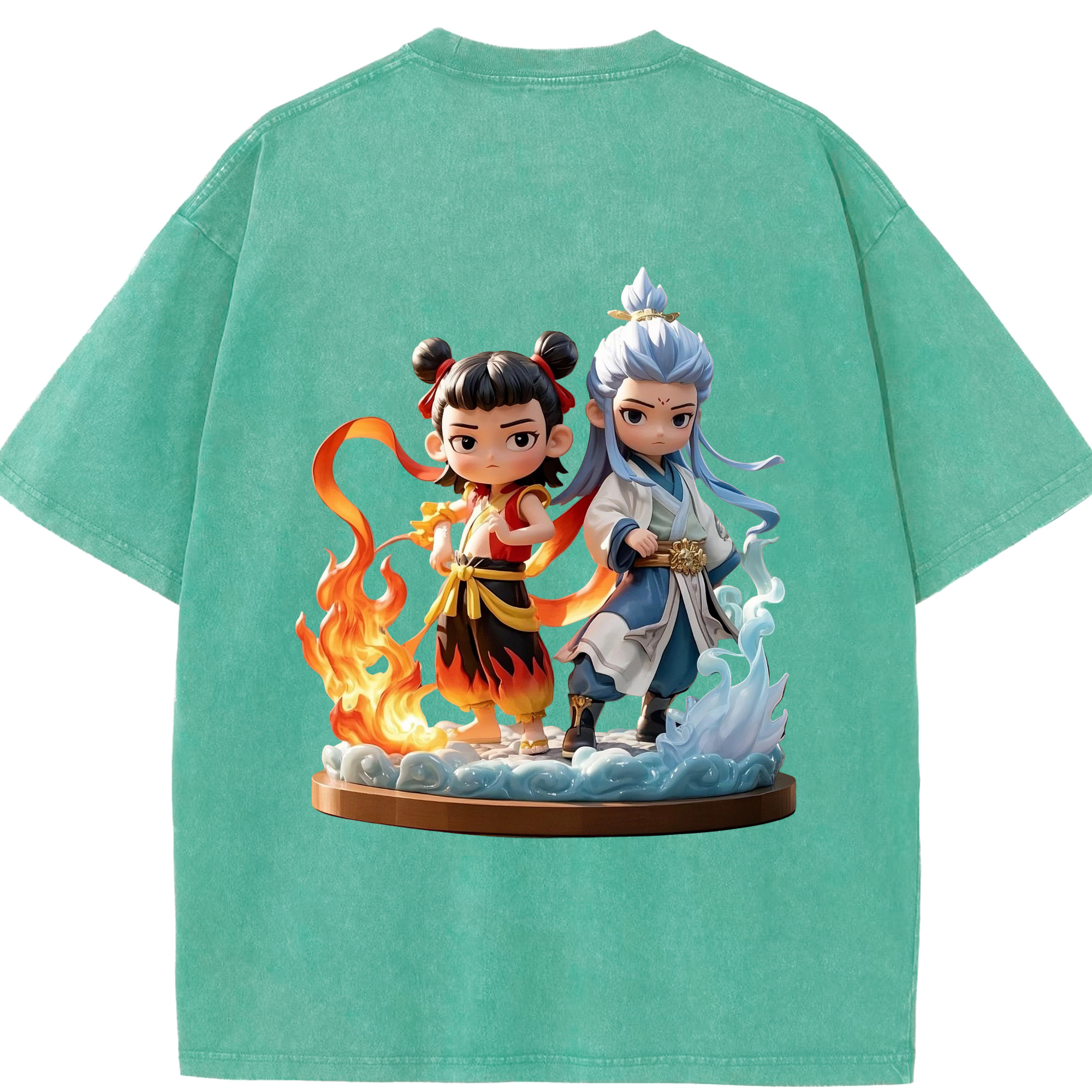 （画像用） Ne Zha 2 ナタ 魔童の大暴れ 綿100% ヴィンテージ風 半袖Tシャツ（背面プリント）